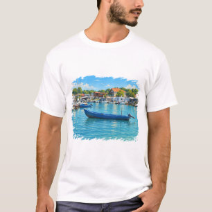 Blue Fishing Boat Coastal Harbour Men's T-Shirt