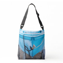 Blue Fishing Boat Crossover Tote Bag