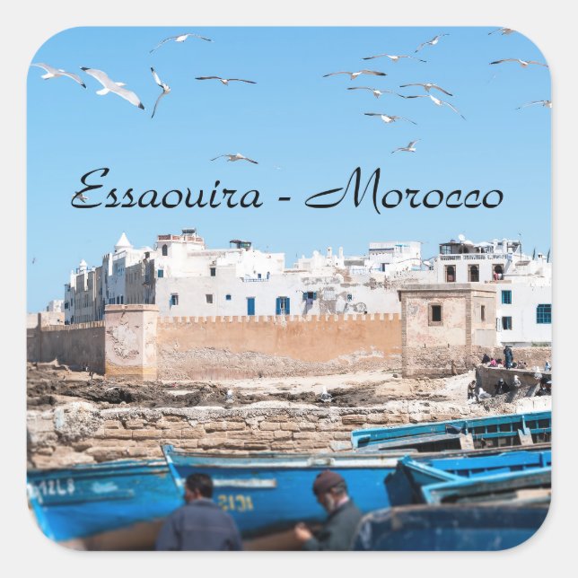 Blue Fishing boats in Essaouira - Morocco Square Sticker (Front)