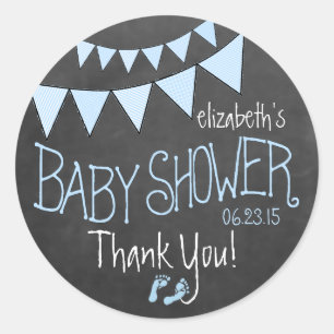 Blue Flag Bunting on Chalkboard Look Baby Shower Classic Round Sticker