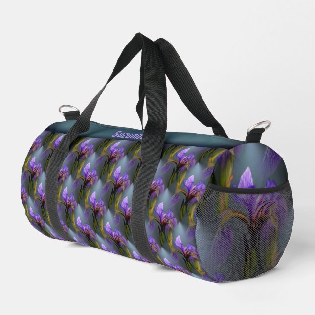 Blue Flag Iris Flower Art Pattern Personalized  Duffle Bag (Right Corner)