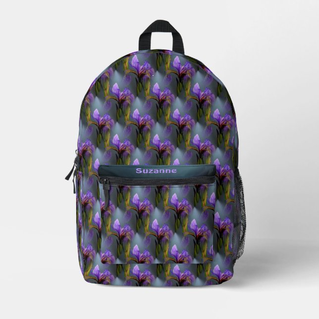 Blue Flag Iris Flower Art Pattern Personalized  Printed Backpack (Front)