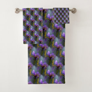 Blue Flag Iris Flower Nature Art Pattern Bath Towel Set