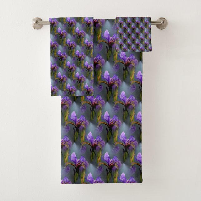 Blue Flag Iris Flower Nature Art Pattern   Bath Towel Set (Insitu)
