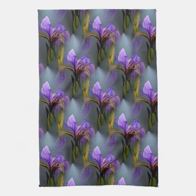 Blue Flag Iris Flower Nature Art Pattern Kitchen Towel (Vertical)