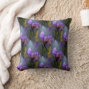 Blue Flag Iris Flower Nature Art Pattern Throw Pillow