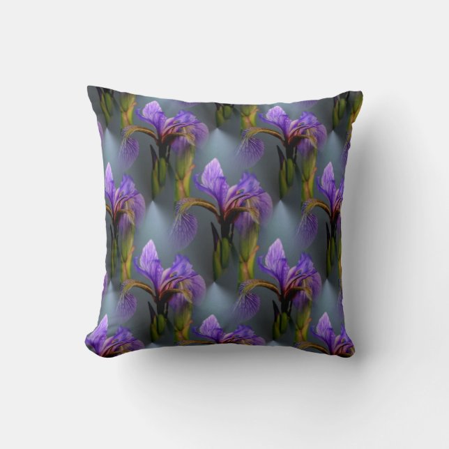 Blue Flag Iris Flower Nature Art Pattern Throw Pillow (Front)
