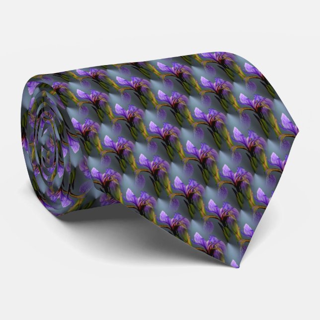 Blue Flag Iris Flower Nature Small Pattern Tie (Rolled)