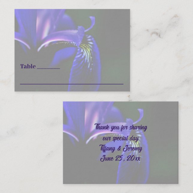 Blue Flag Iris Flower Personalized Wedding  Place Card (Front/Back)