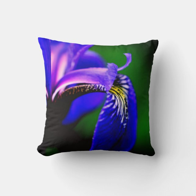 Blue Flag Iris Flower Petal Close Up Throw Pillow (Front)