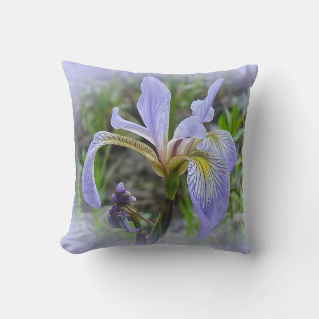 Blue Flag - Wild Iris Throw Pillow (Front)