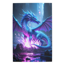 Blue Flame Dragon – Fantasy Metal Wall Art"