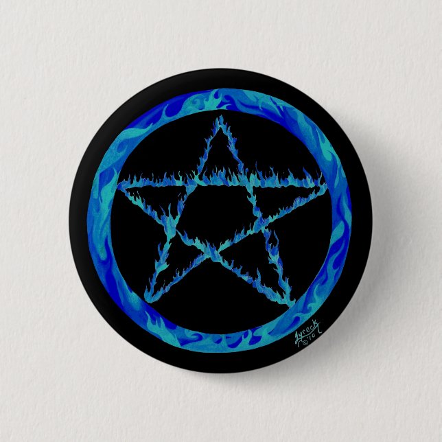 Blue Flame pentacle 2 Inch Round Button (Front)