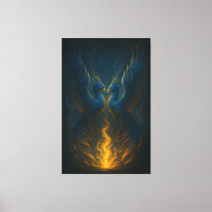 Blue Flame Phoenix Twins – Fine Art Mythical Bird  Canvas Print