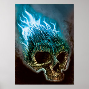 Blue Flame Skull Poster