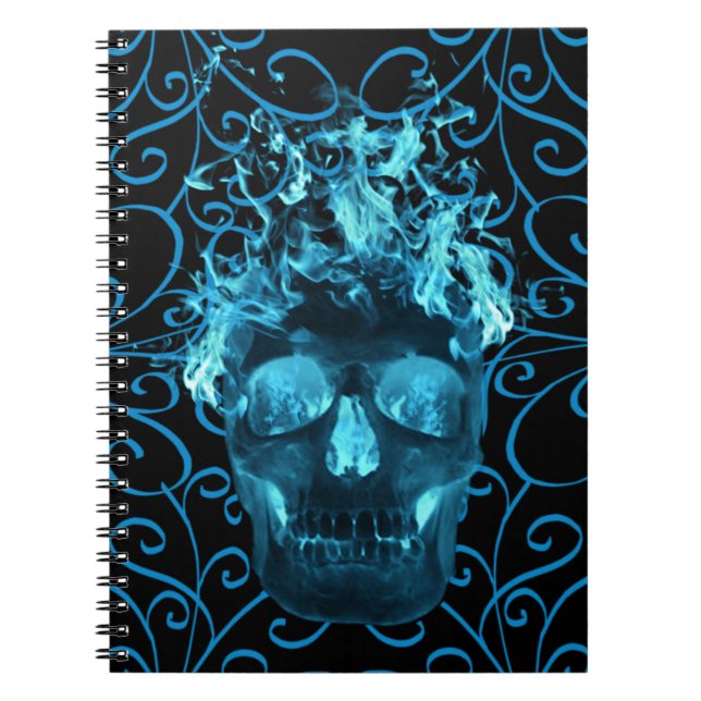 Blue Flame Skull Spiral Notebook (Front)