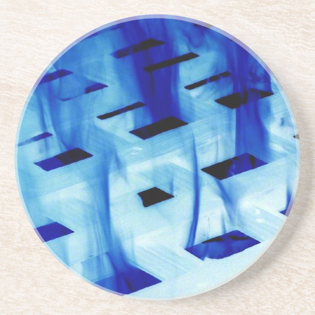 Blue flames through white grid design photo coaster (Front)