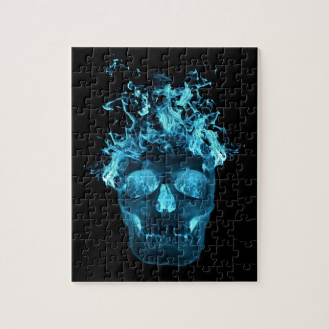 Blue Flaming Fire Skull Jigsaw Puzzle (Vertical)
