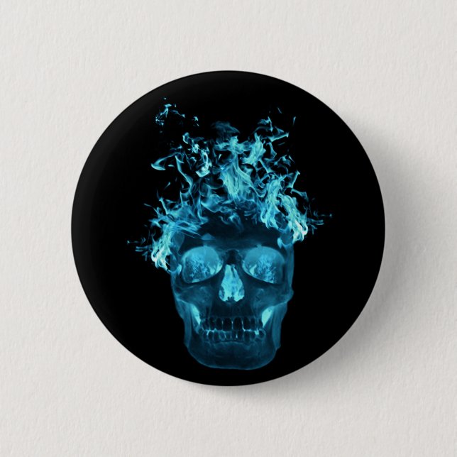 Blue Flaming Skull Button (Front)