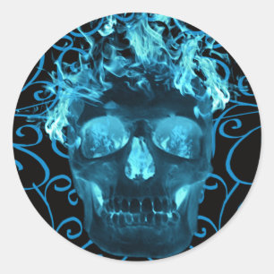 Blue Flaming Skull Stickers