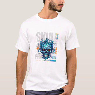Blue Flaming Skull Streetwear Design | Cyberpunk G T-Shirt