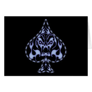 Blue Flaming Spade Skull