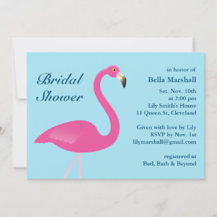 Blue Flamingo Beach Bridal Shower Invitation