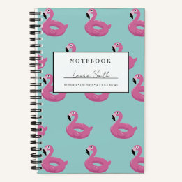 Blue Flamingo Pool Floaty Personalized Notebook