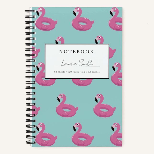 Blue Flamingo Pool Floaty Personalized Notebook (Front)