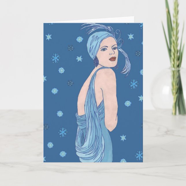 Blue Flapper Christmas Holiday Card (Front)