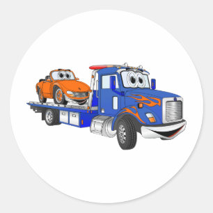 Blue Flatbed Tow Truck Classic Round Sticker