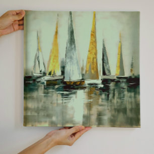 Blue Flaxen Yellow And Greige Sails on Still Water Canvas Print