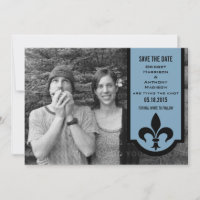 Blue Fleur De Lis Banner Save the Date Invite