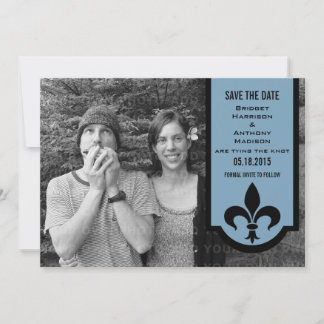 Blue Fleur De Lis Banner Save the Date Invite