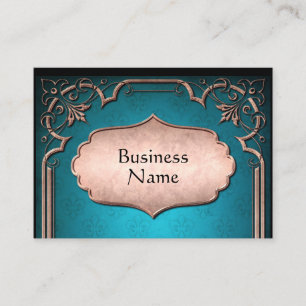 Blue fleur de lis bronze victorian damask business card