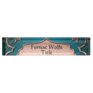 Blue fleur de lis copper victorian nameplate