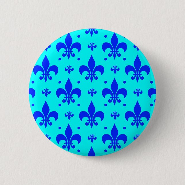 Blue Fleur-de-lis Pattern Design  2 Inch Round Button (Front)