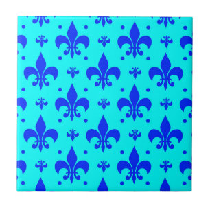 Blue Fleur-de-lis Pattern Design  Tile