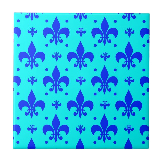 Blue Fleur-de-lis Pattern Design  Tile (Front)