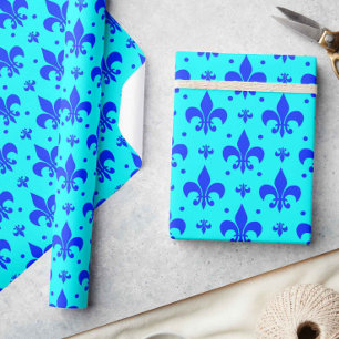 Blue Fleur-de-lis Pattern Design Wrapping Paper
