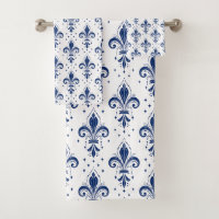 Blue fleur-de-lis seamless pattern on white