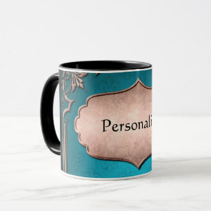 Blue fleur de lis with bronze victorian trim mug