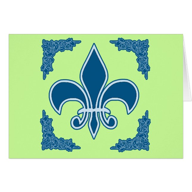 Blue Fleur de Lis with Ornate Border (Front Horizontal)