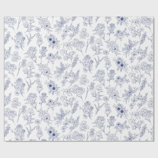 blue fleurs de saison wrapping paper