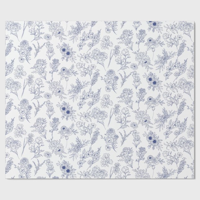 blue fleurs de saison wrapping paper (Flat)