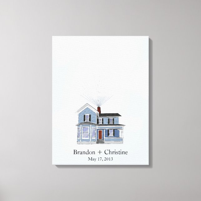 Blue Floating Home Fingerprint Guestbook (Front)