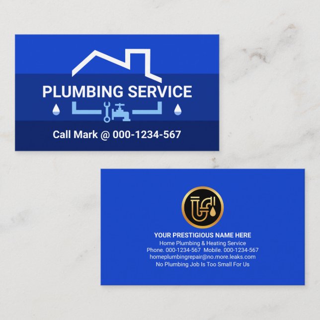 Blue Flood Water Layers Plumbing Business Card (Front/Back)