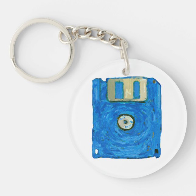 Blue floppy disc by Vincent van Gogh Keychain (Front)