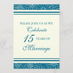Blue Floral 15th Anniversary Party Invitation