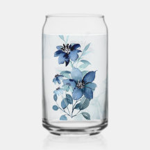 Blue Floral 2 Can Glass Drinkware Set